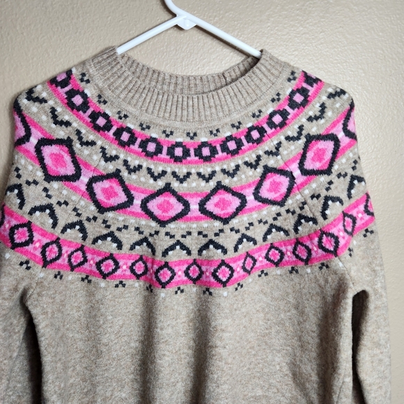 Loft Womens |M| Beige Fair Isle Pullover Sweater - Picture 3 of 8